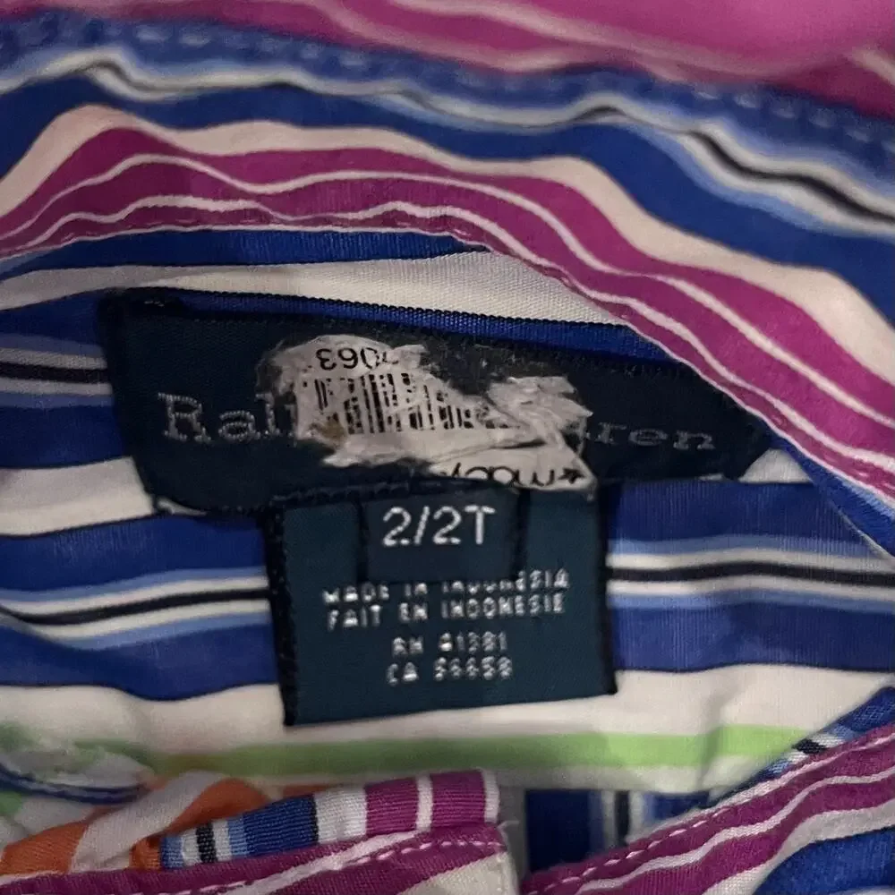 Polo Ralph Lauren Boys Size 2T Multi Color Stripe Long Sleeve Button Down Shirt